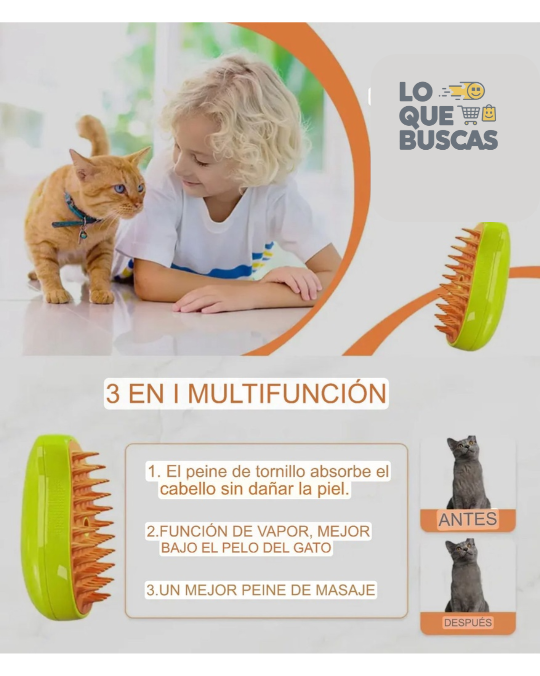 Cepillo de vapor 3 en 1 para mascotas